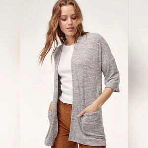 Wilfred Heather Gray Open-Front Pocket Cardigan